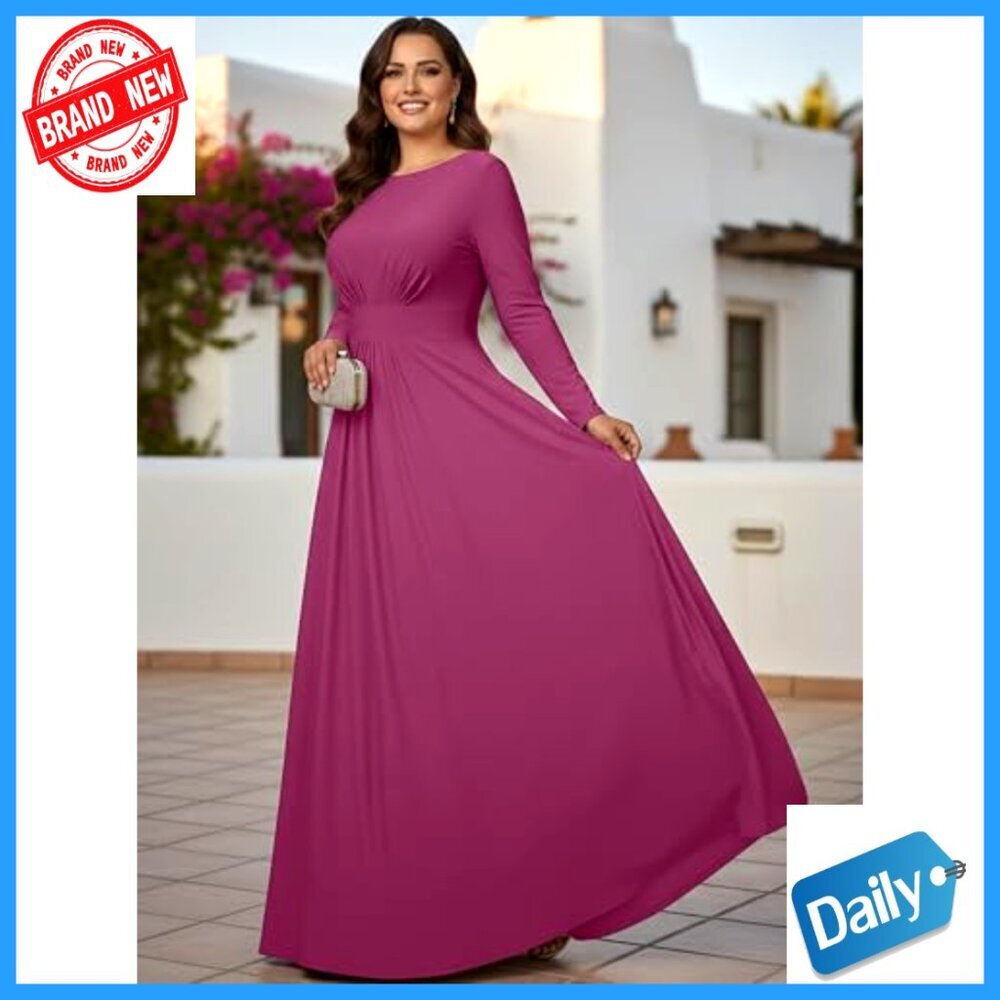 Long Sleeve Empire Waist Maxi Dress Formal Gown Plus Size - Picture 3 of 6